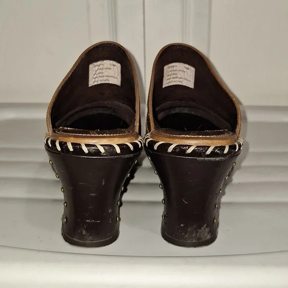 Sonora leather cowboy boot western mules clogs slip-on - brown embroidered - 10 - Picture 4 of 9